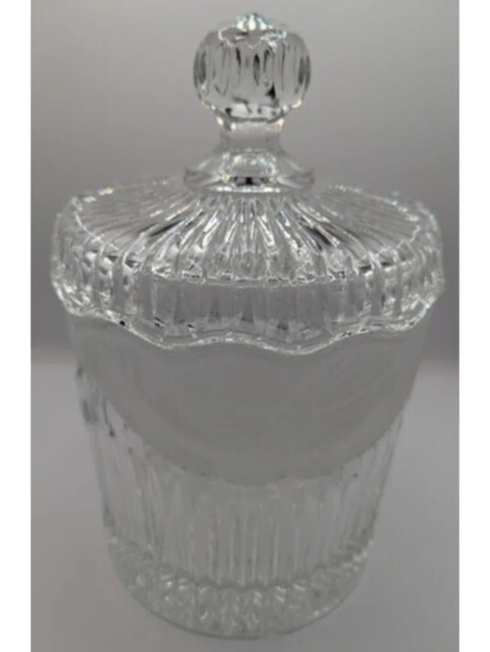 Vintage Lead Crystal Biscuit Cookie Jar With Lid Frosted Etched Floral
